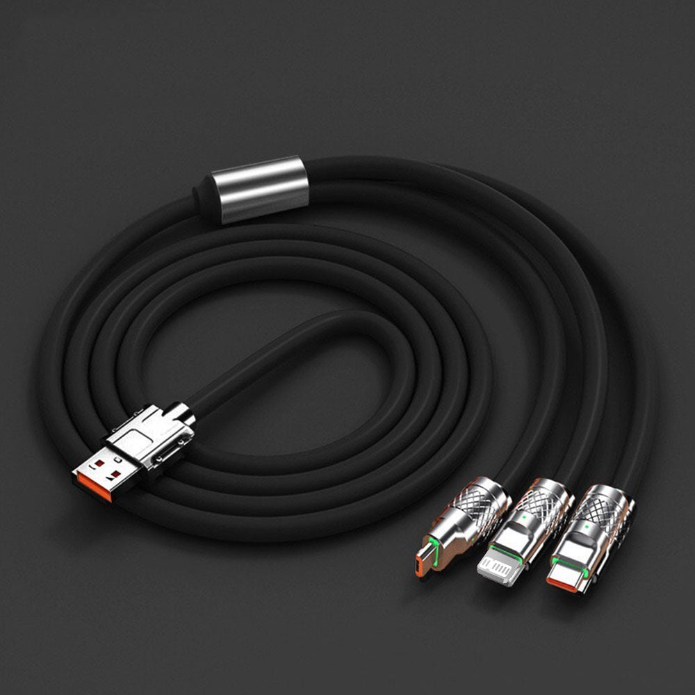 3-in-1 120W Fast Charging Cable – USB to Micro USB, USB-C & Lightning for Multi Device Charging